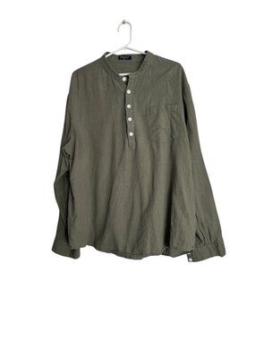 Enlision Mens 2XL Olive Green Grandad Collar Cotton Henley Shirt Tab Sleeve